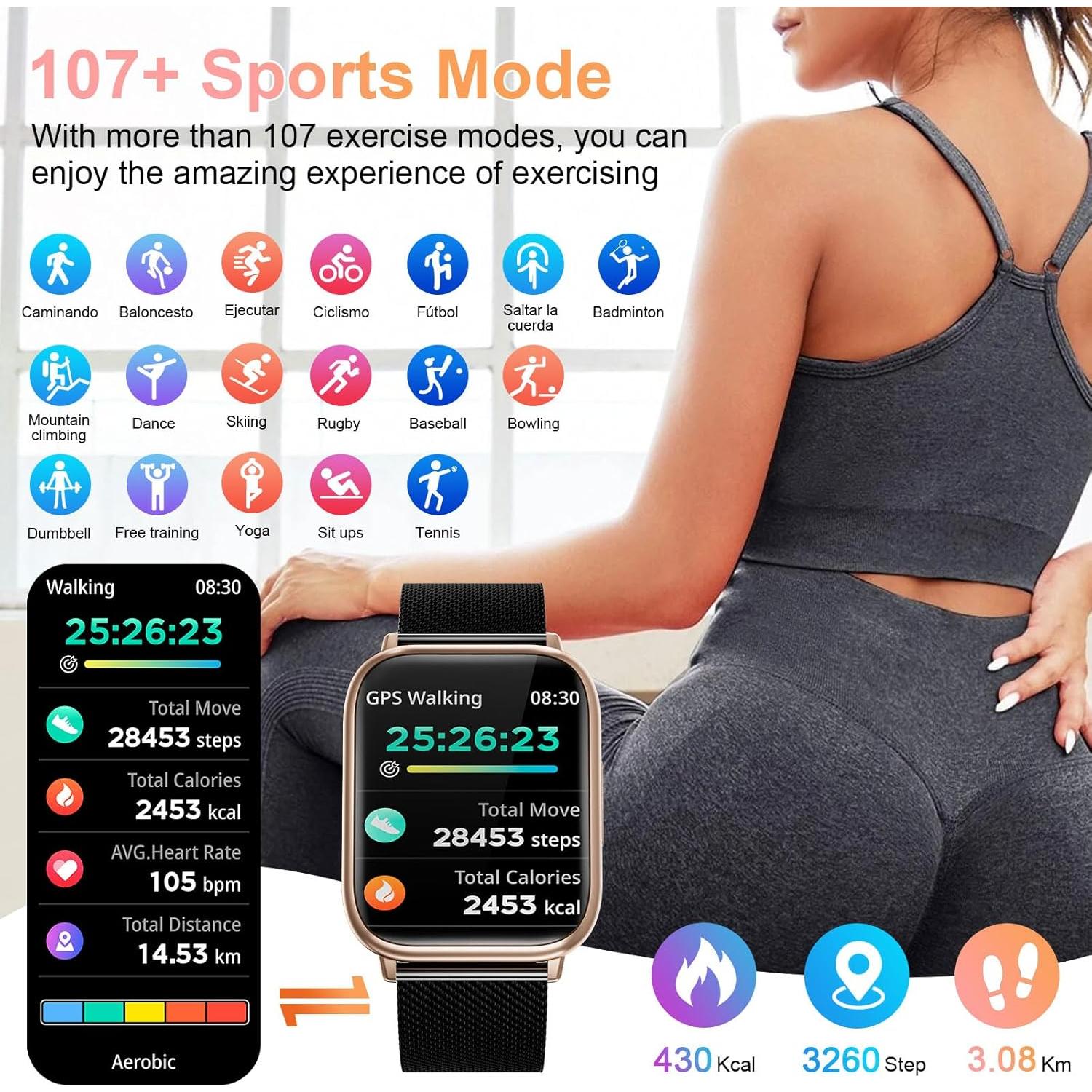 Reloj Inteligente RifePhi para Mujeres 1.83" Fitness IP68