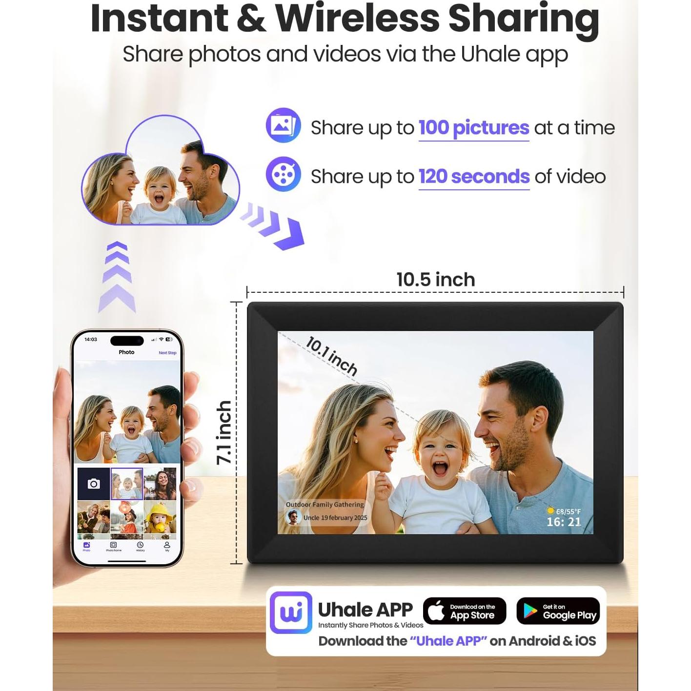 Marco de Fotos Digital WiFi 10.1" Uhale - Pantalla HD 16GB