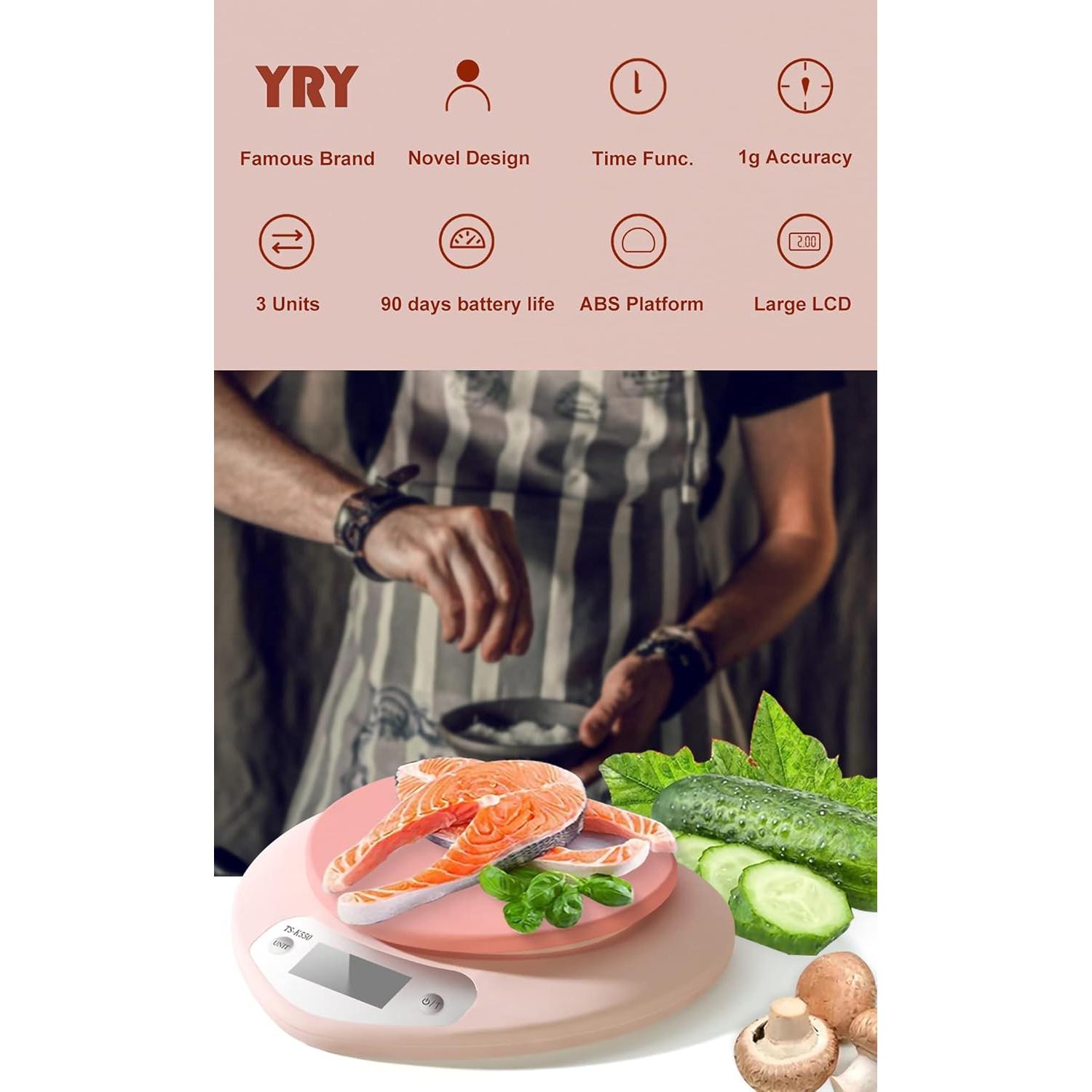 Balanza de Cocina YRY Rosa Corazón 5 kg LCD Tare Precisa