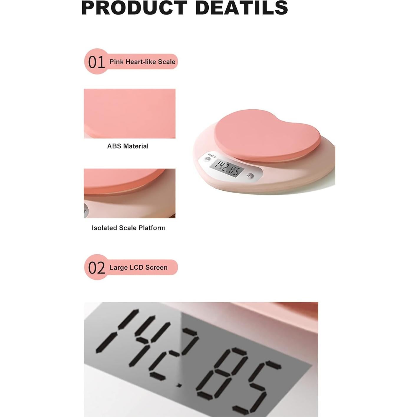 Balanza de Cocina YRY Rosa Corazón 5 kg LCD Tare Precisa