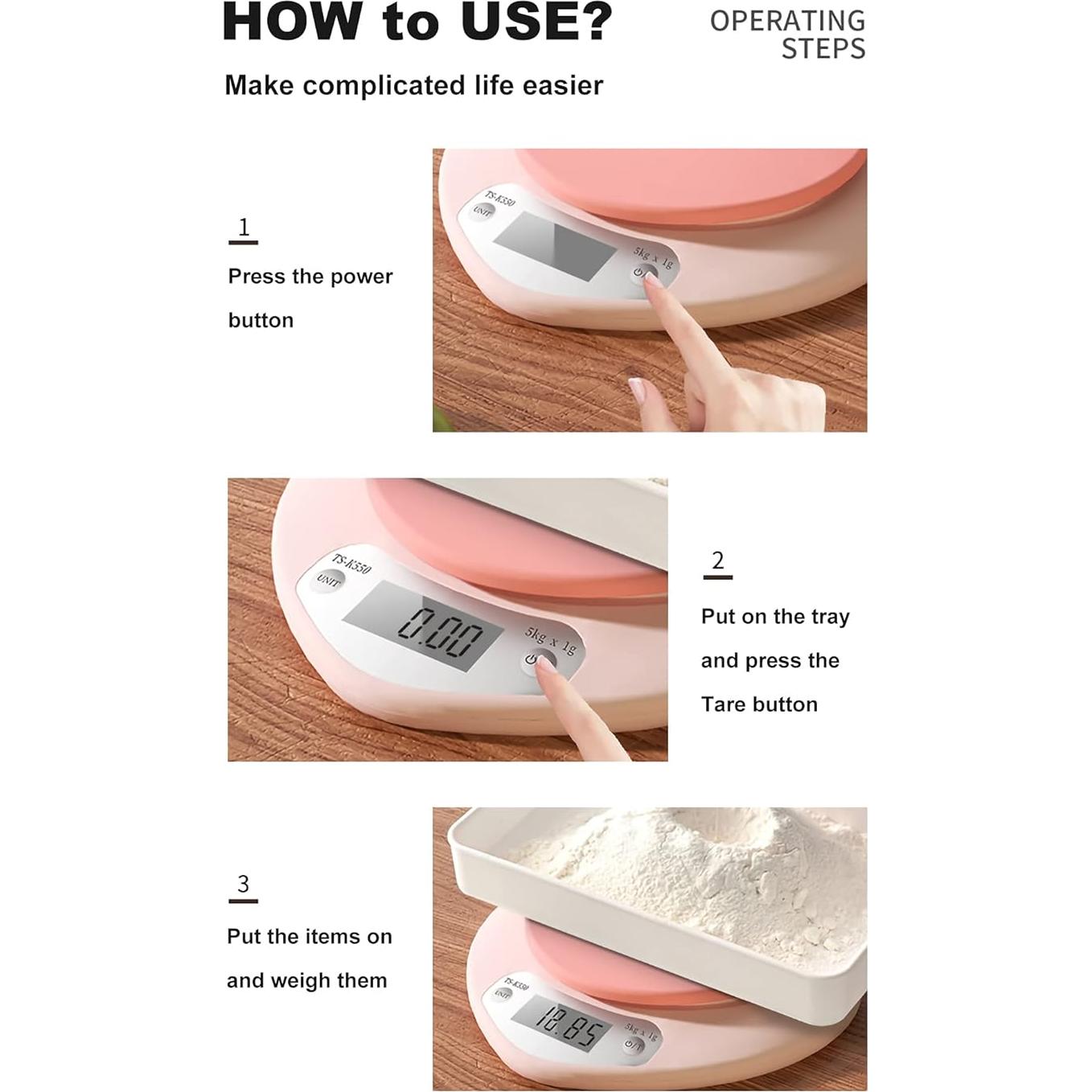 Balanza de Cocina YRY Rosa Corazón 5 kg LCD Tare Precisa