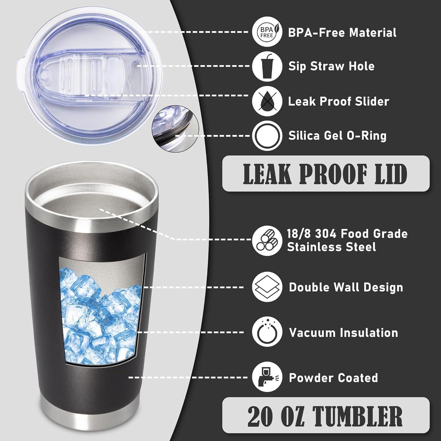 Taza de viaje AEPDTD 20 oz acero inoxidable 8 unidades negro