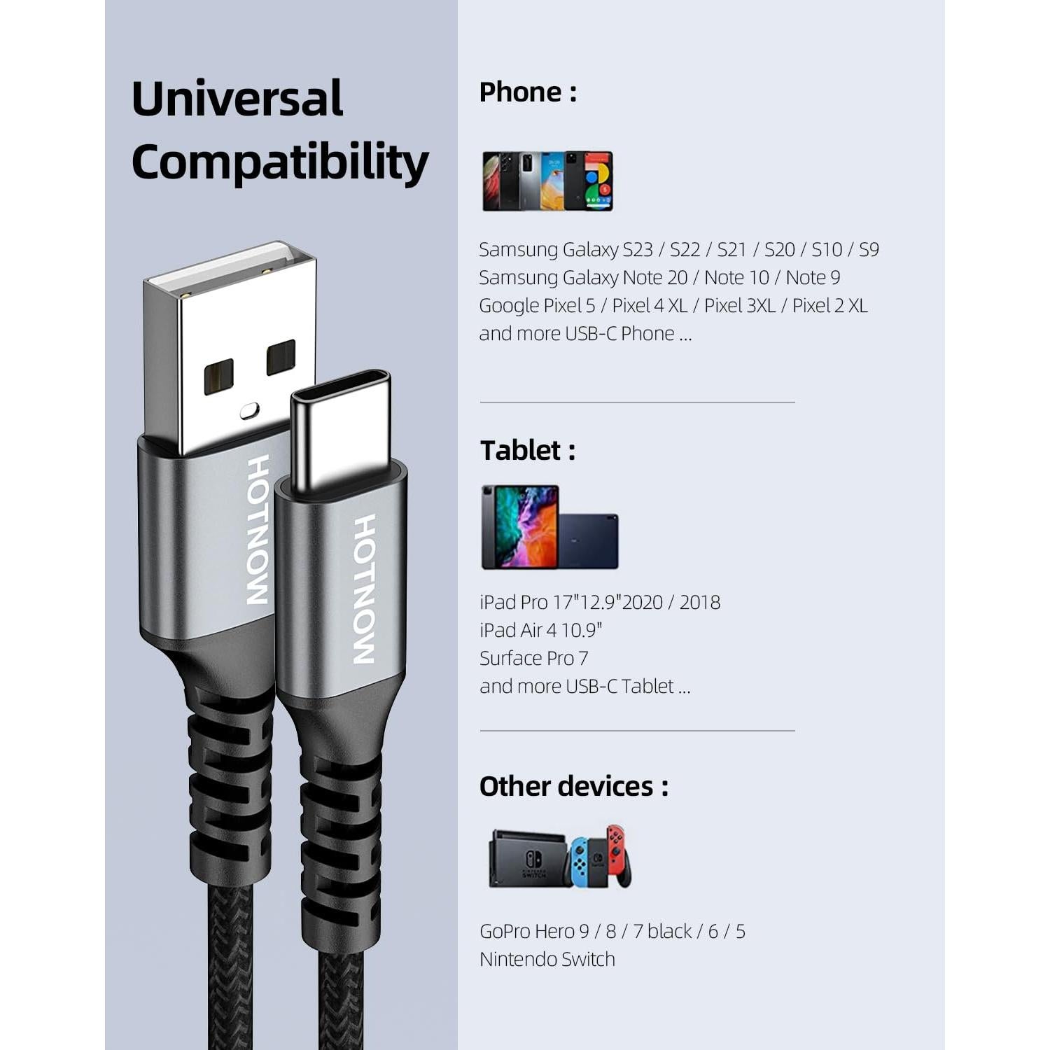 Cable USB C Corto 0.15m HOTNOW Carga Rápida 3 Paquete