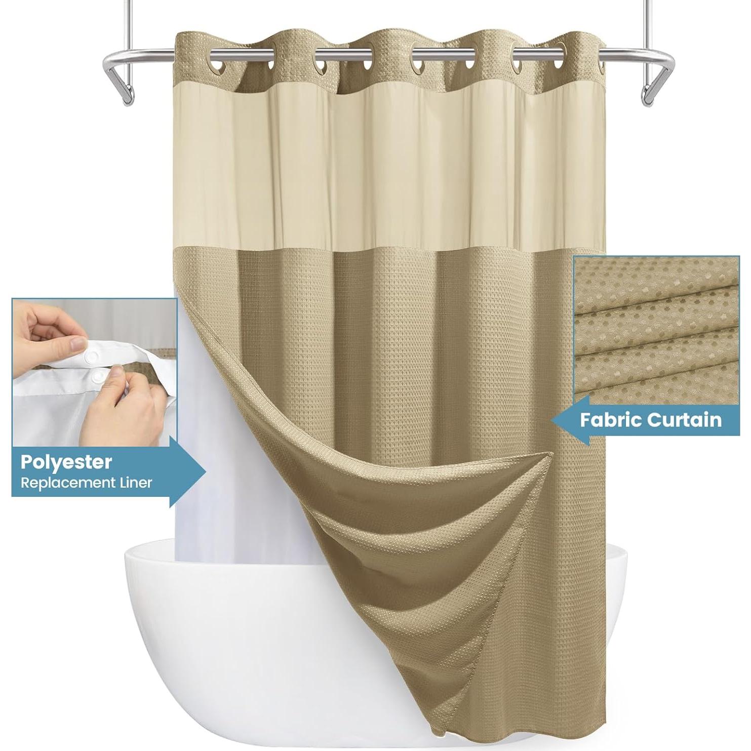 Cortina de Ducha Beige EUTXL 180.5x188 cm con Forro a Presión