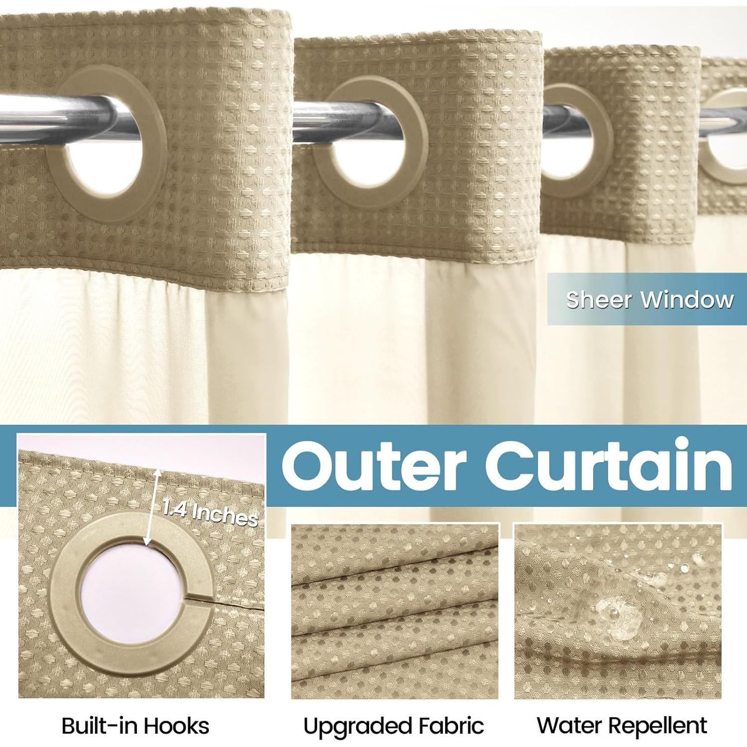 Cortina de Ducha Beige EUTXL 180.5x188 cm con Forro a Presión