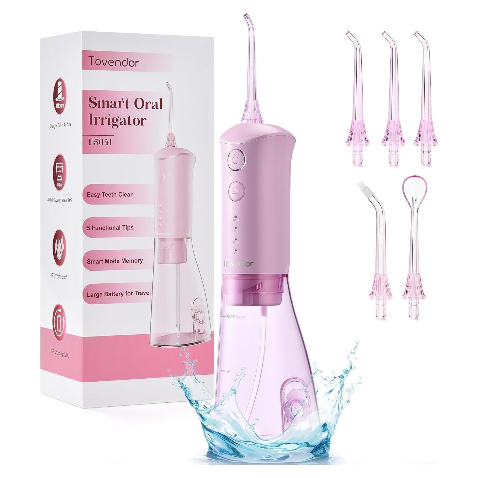 Irrigador Oral TOVENDOR Recargable 300ml 3 Modos Rosa