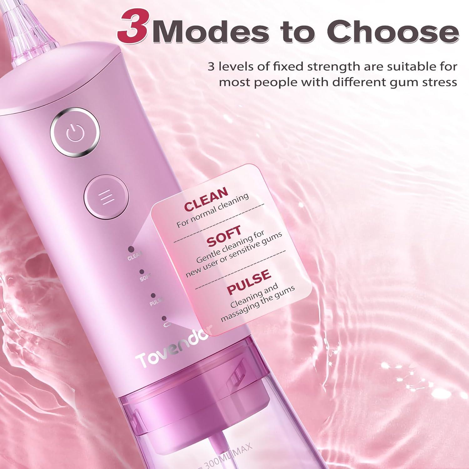 Irrigador Oral TOVENDOR Recargable 300ml 3 Modos Rosa