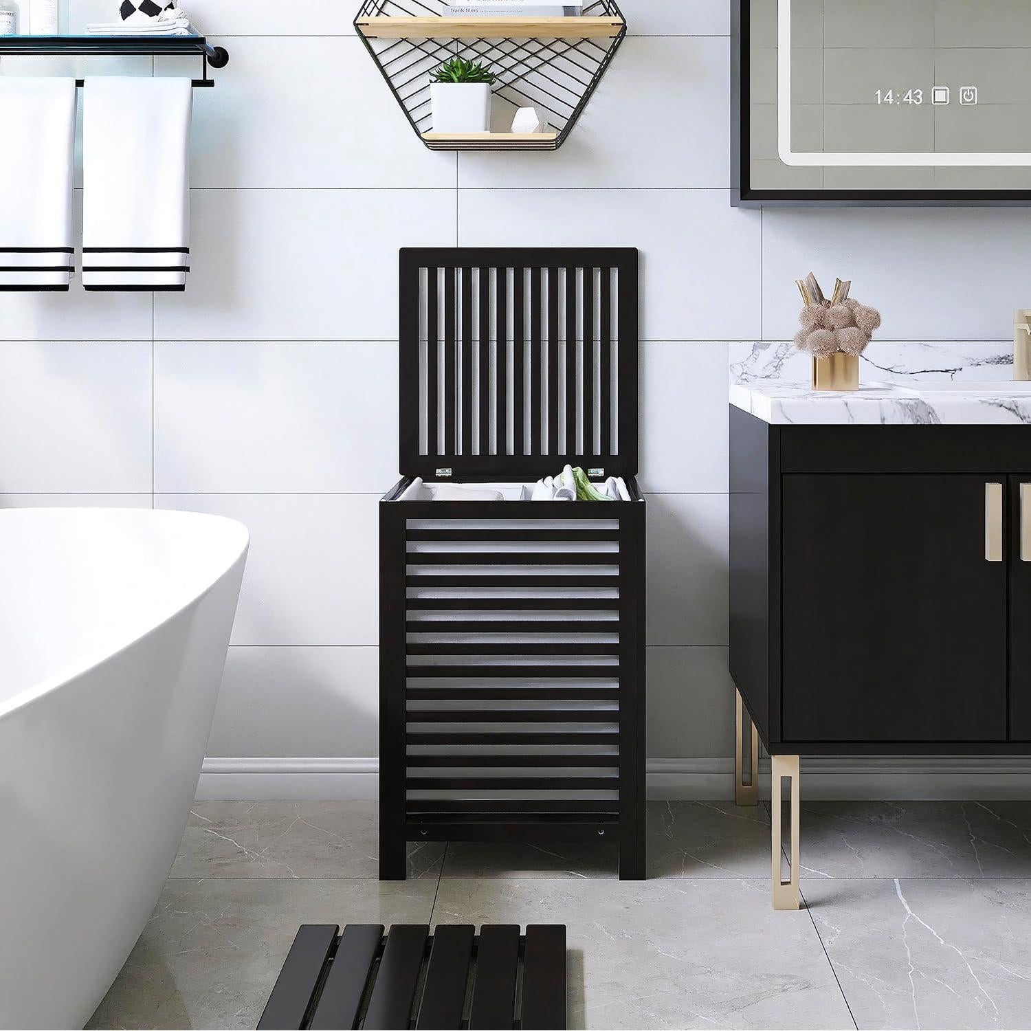 Cesta de Ropa Doble SMIBUY 120L con Tapa y Bolsa Extraíble