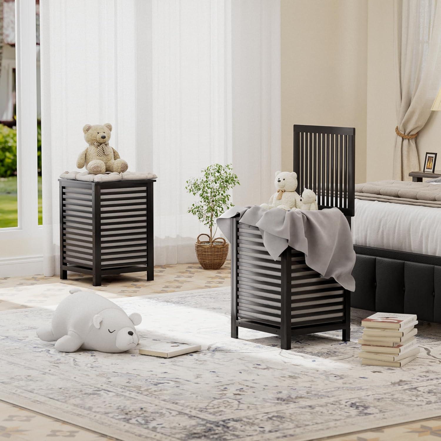 Cesta de Ropa Doble SMIBUY 120L con Tapa y Bolsa Extraíble