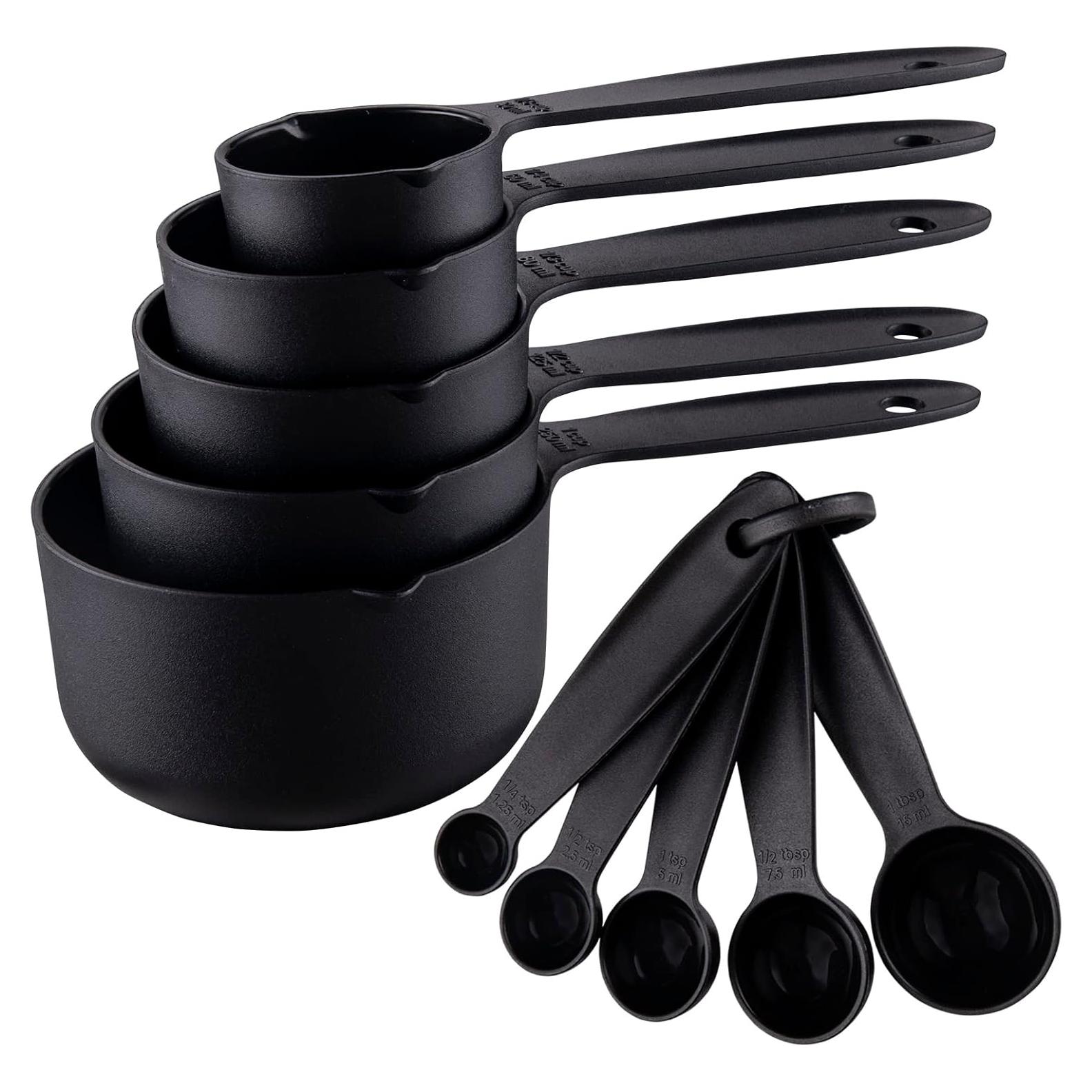 Juego de Tazas y Cucharas Medidoras SUNMVEHOT 10 Piezas Negras
