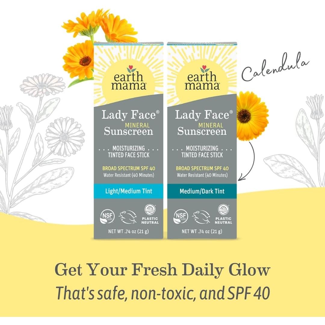 Earth Mama Barra Solar Tinte Mineral SPF 40 Claro/Medio