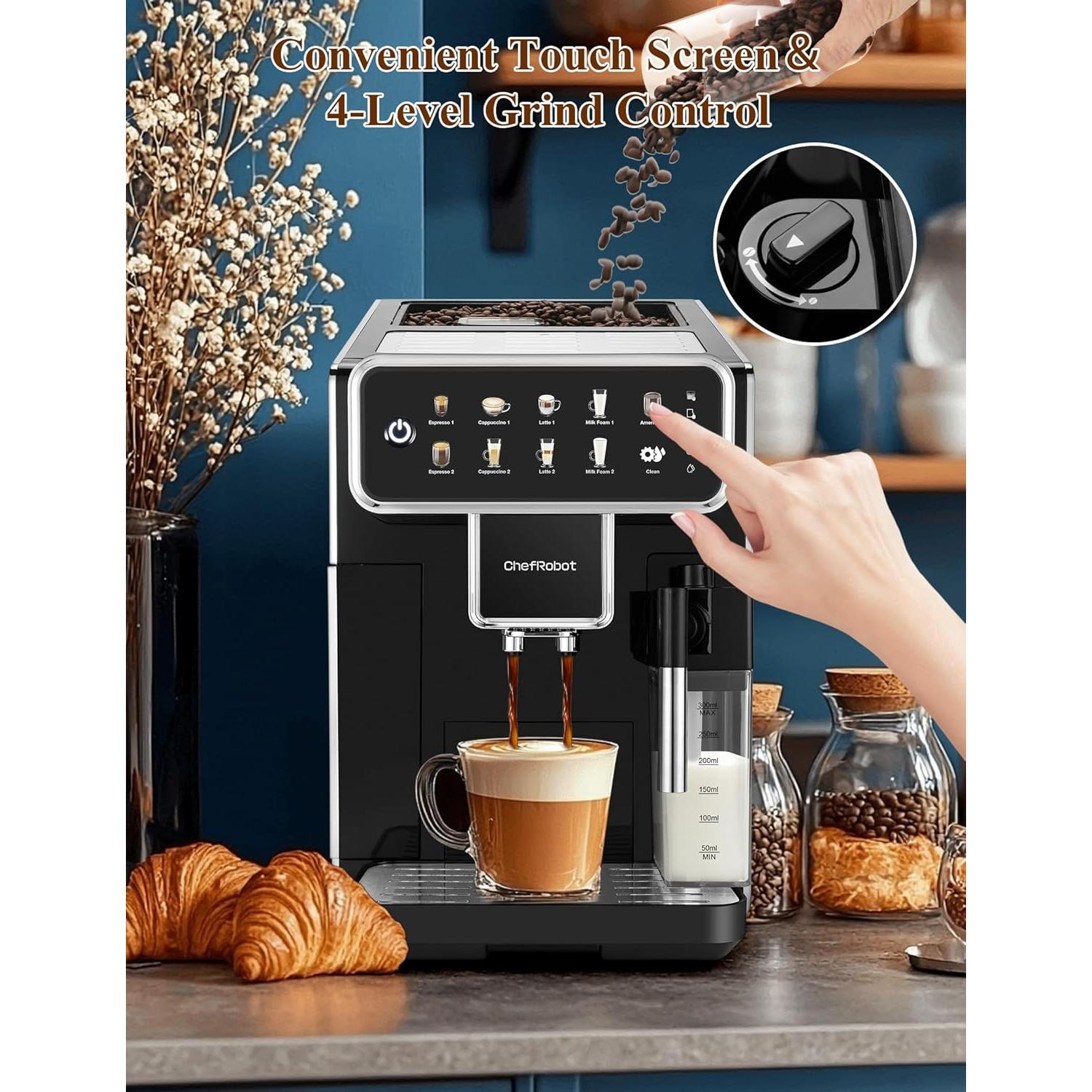 Cafetera Automática Chef Robot 12 Tazas con Molinillo y Espumador