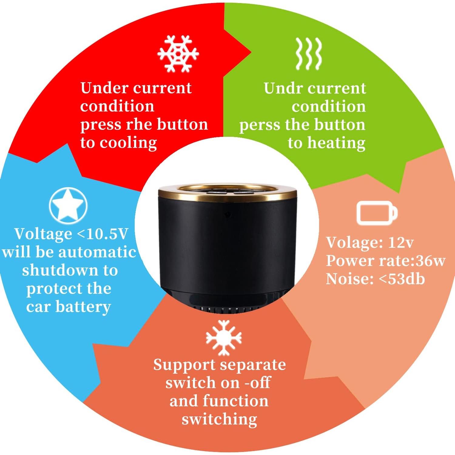 Enfriador y Calentador de Tazas 2-en-1 Yesinaly Negro/Dorado