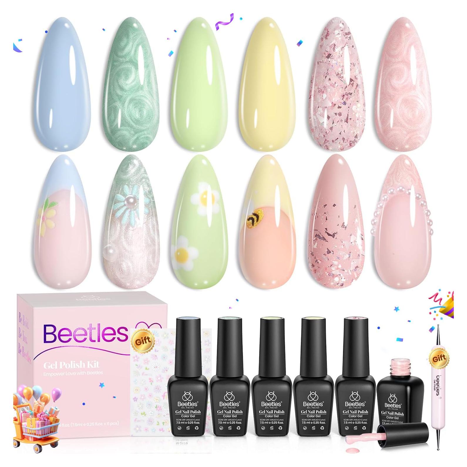 Esmalte de Uñas Gel Beetles 6 Colores Pastel Primavera 7.5ml