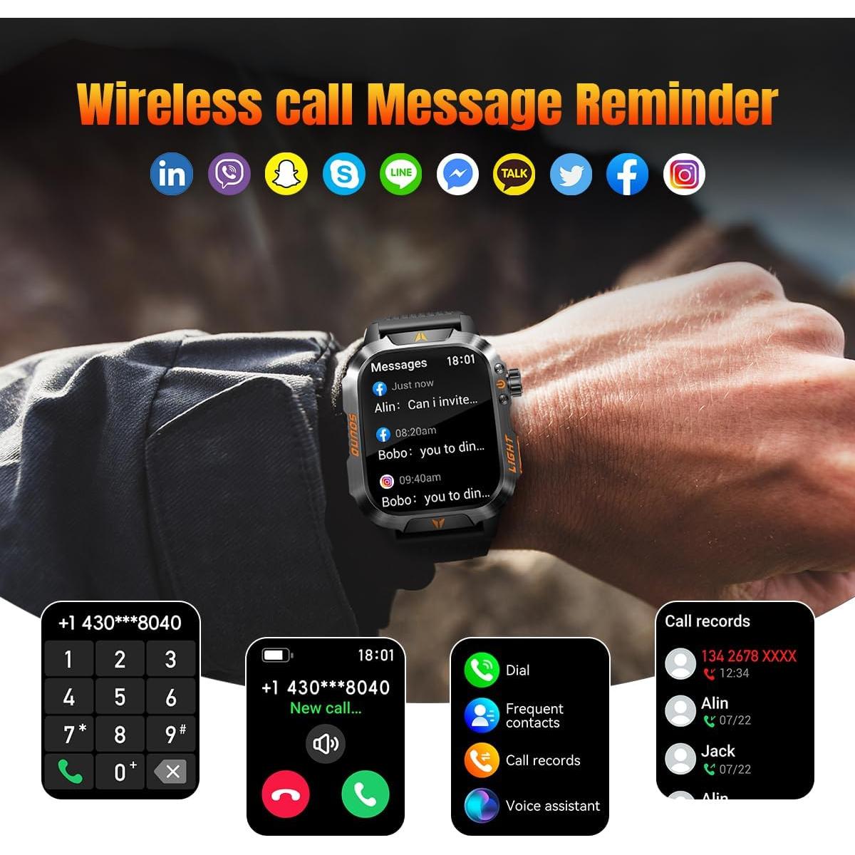 Reloj Inteligente Militar QTLLBT Negro IP68 Monitoreo Salud