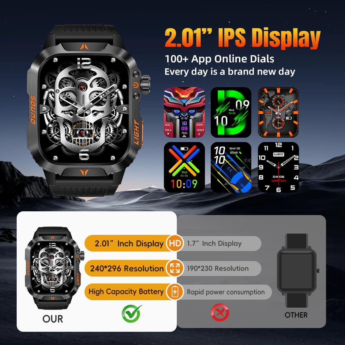 Reloj Inteligente Militar QTLLBT Negro IP68 Monitoreo Salud
