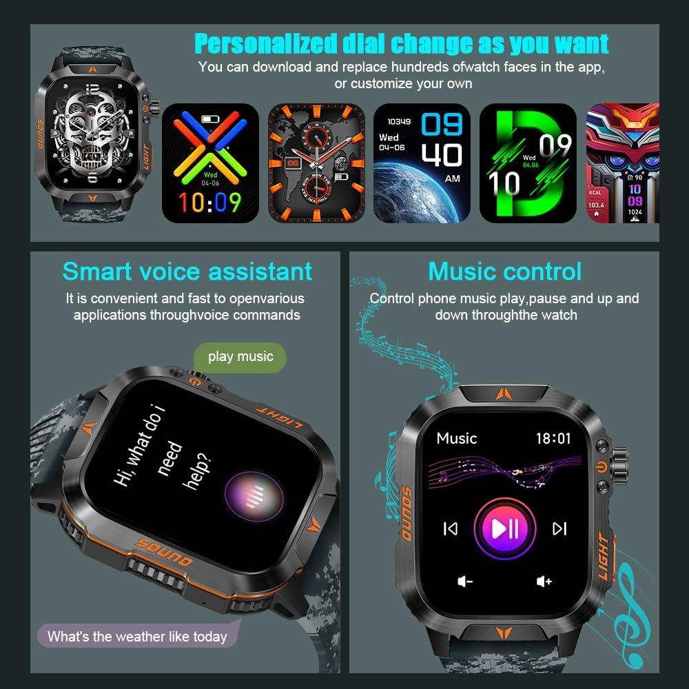 Reloj Inteligente Militar QTLLBT Negro IP68 Monitoreo Salud