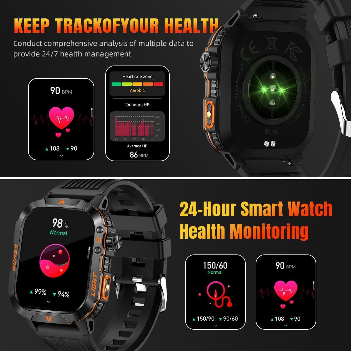Reloj Inteligente Militar QTLLBT Negro IP68 Monitoreo Salud