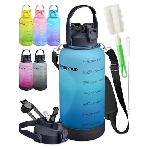 Botella de Agua EnergyBud 2.2L con Pajilla y Tapa 6-en-1