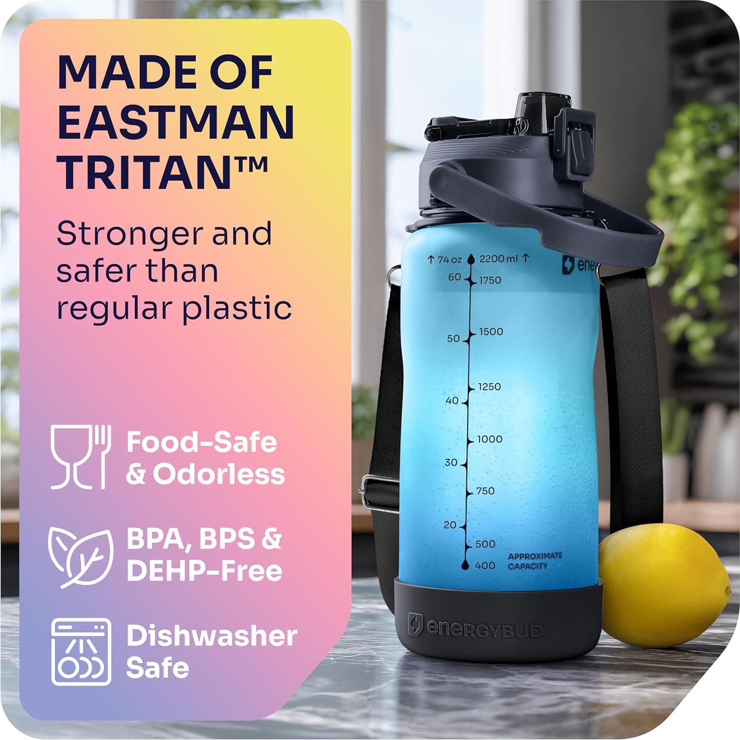 Botella de Agua EnergyBud 2.2L con Pajilla y Tapa 6-en-1