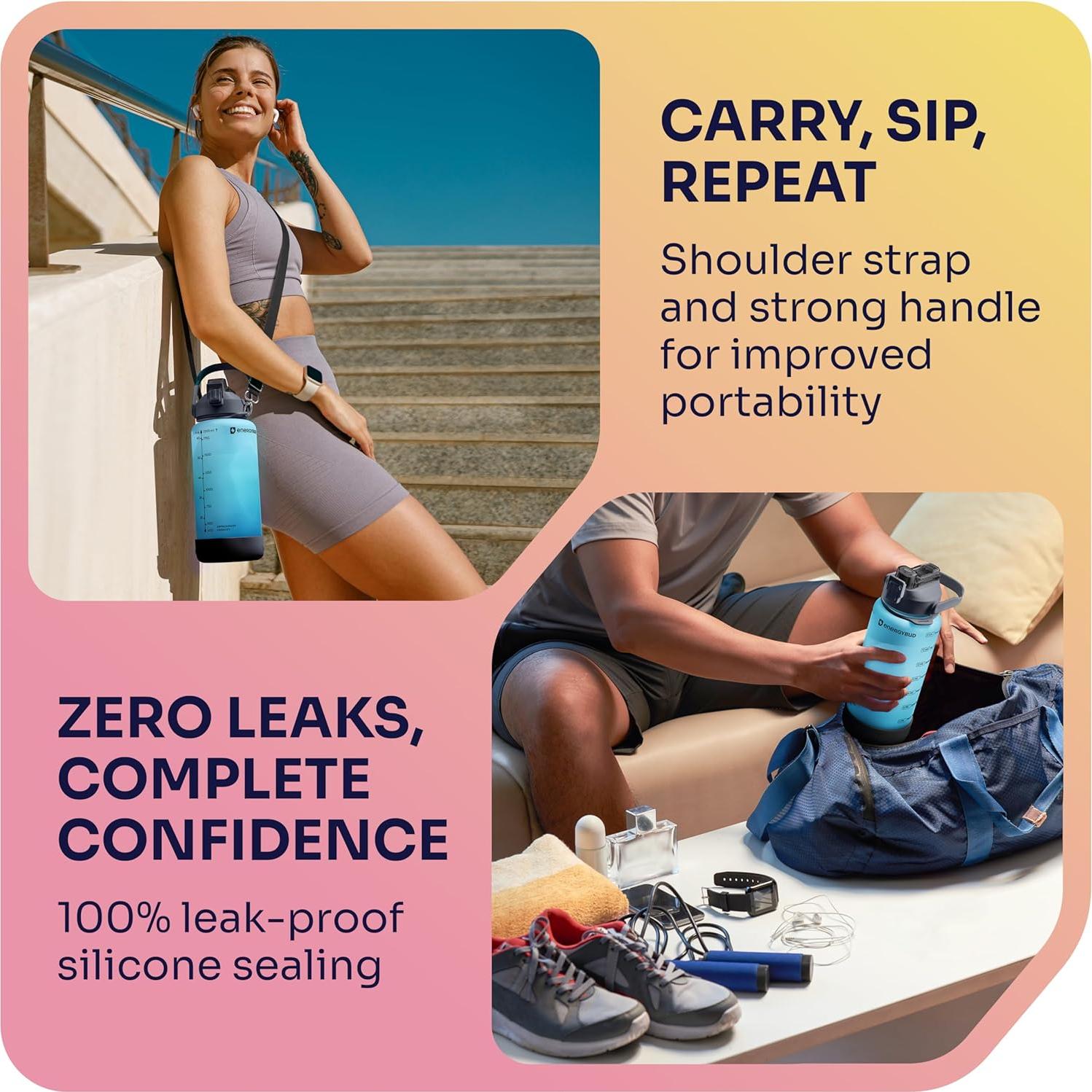 Botella de Agua EnergyBud 2.2L con Pajilla y Tapa 6-en-1