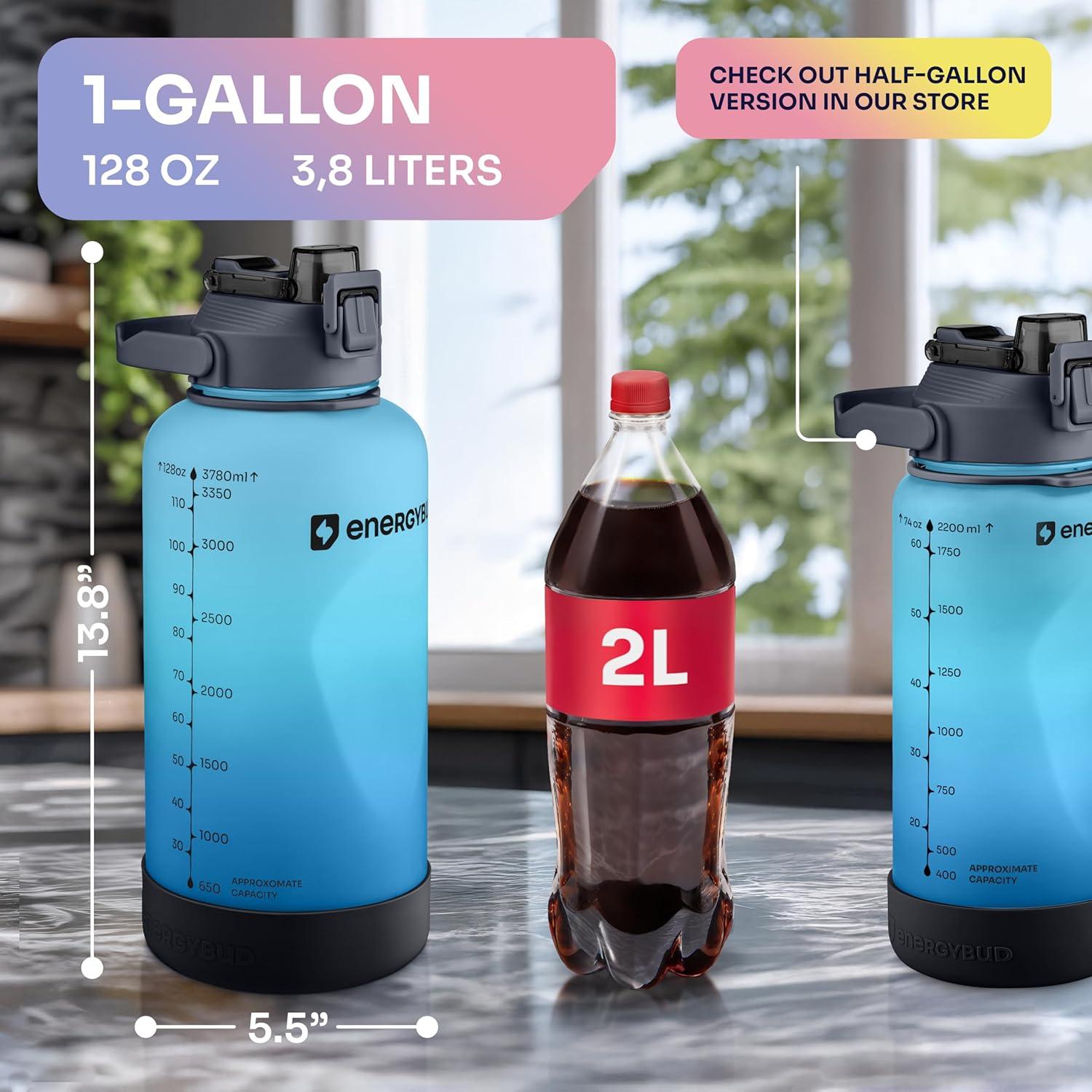 Botella de Agua EnergyBud 2.2L con Pajilla y Tapa 6-en-1