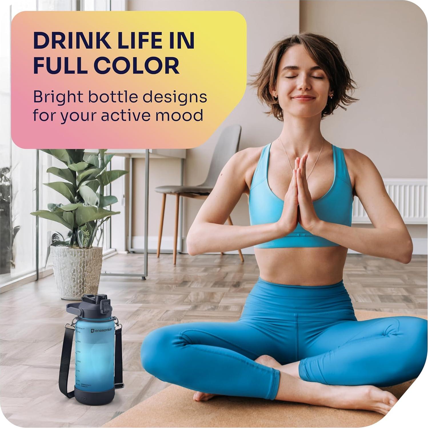 Botella de Agua EnergyBud 2.2L con Pajilla y Tapa 6-en-1