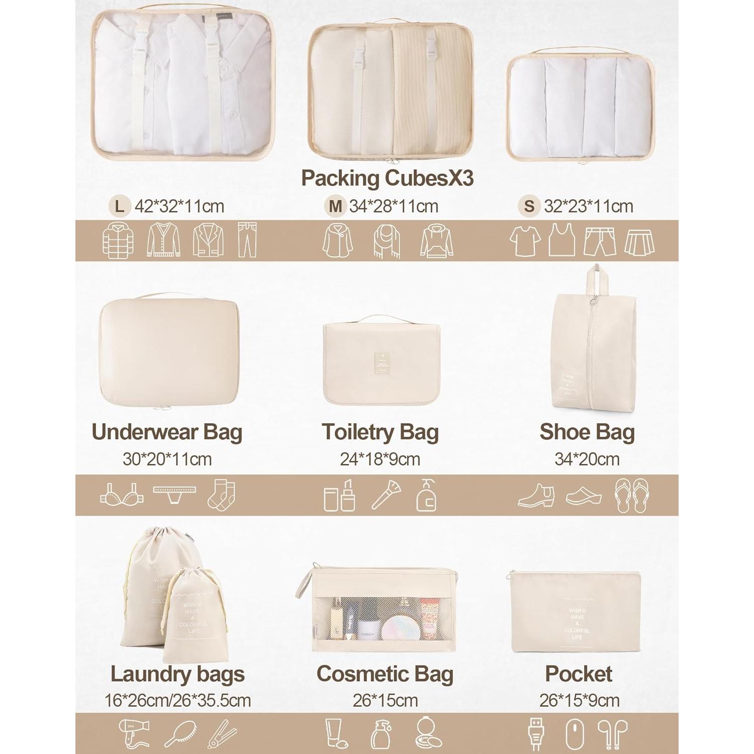 Set de 10 Cubos de Empaque Anjing para Viaje - Beige