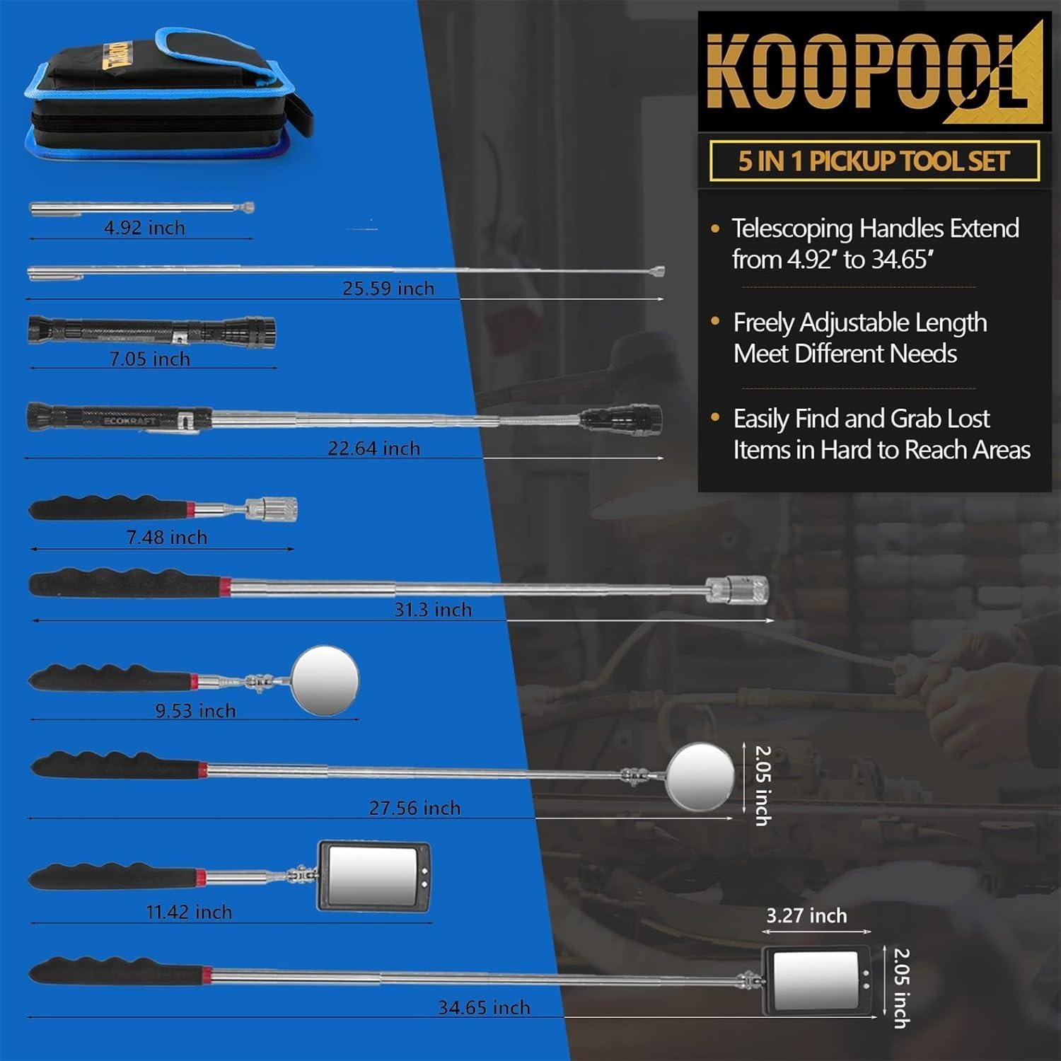 Juego de Herramientas Telescópicas KOOPOOL con Linterna LED