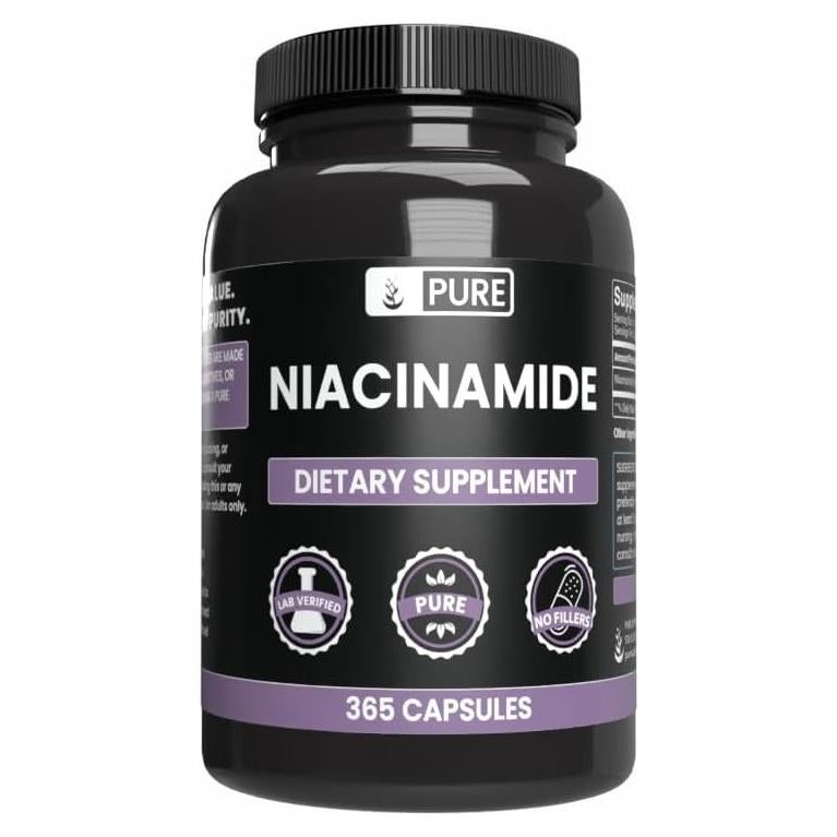 Cápsulas de Niacinamida Pura 365 Unidades - Ingredientes Orgánicos
