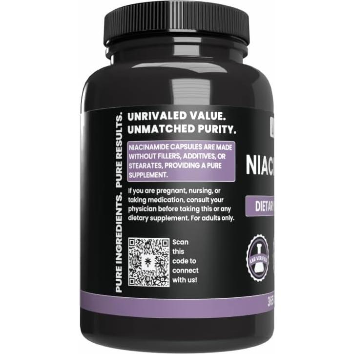 Cápsulas de Niacinamida Pura 365 Unidades - Ingredientes Orgánicos