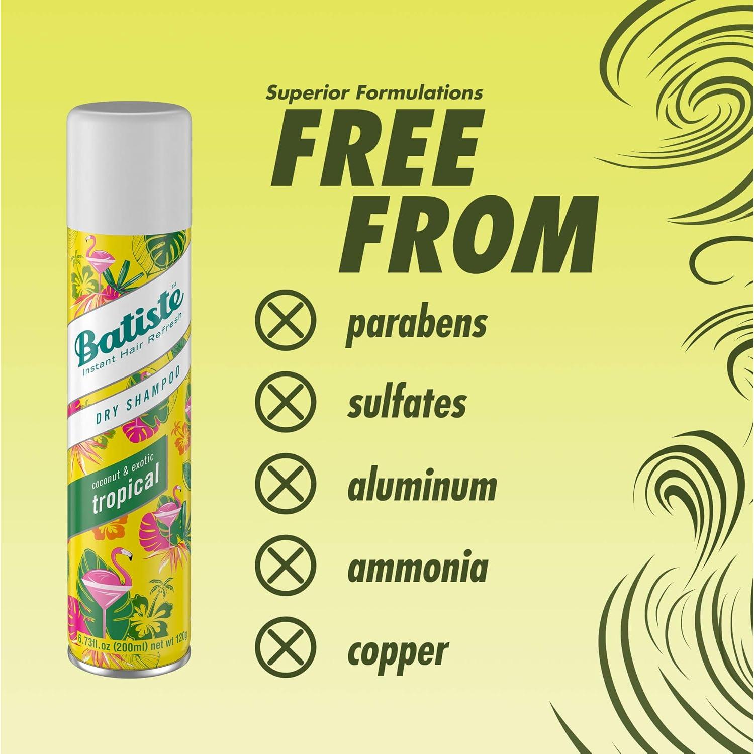 Champú Seco Batiste Tropical 198 ml - Paquete de 3