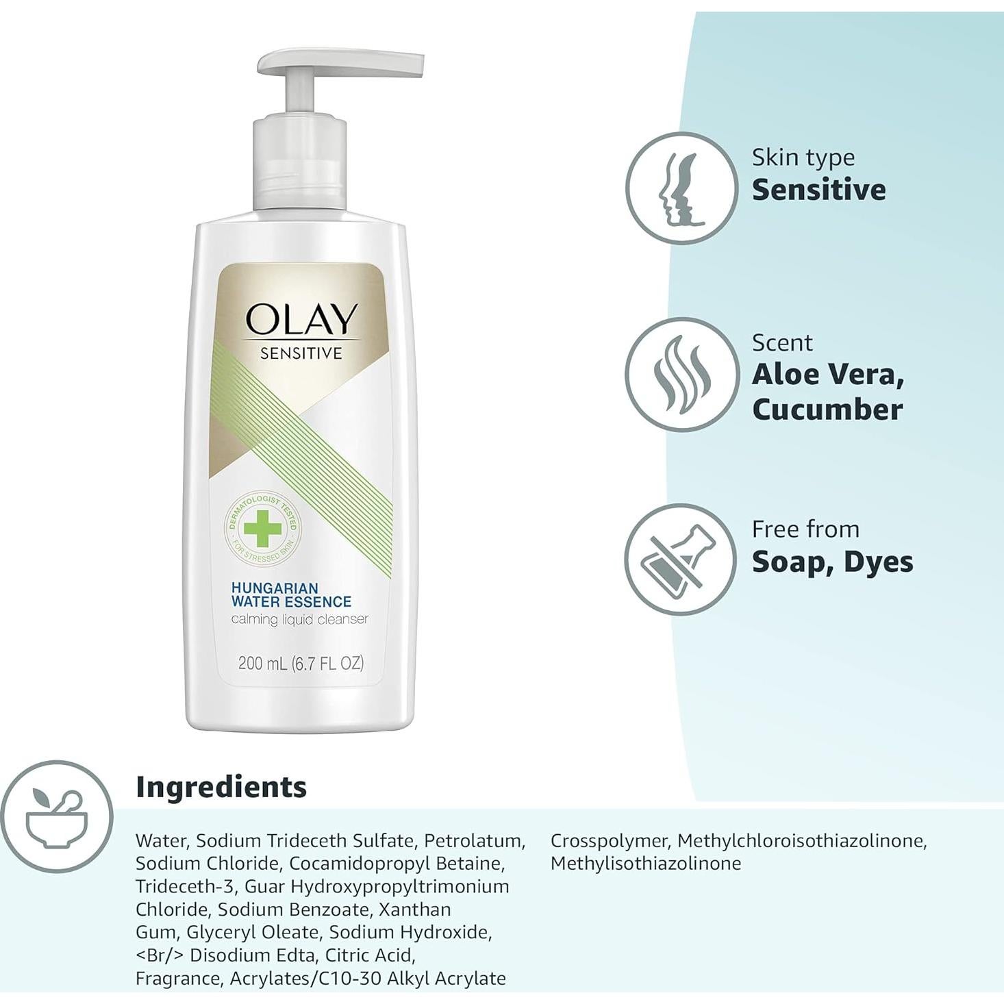 Limpiador Facial Olay Sensible 190.5 ml con Esencia de Pepino
