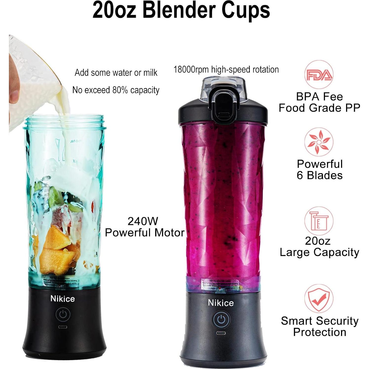 Mezclador Portátil Nikice 600ml USB, Tritura Hielo, Libre BPA