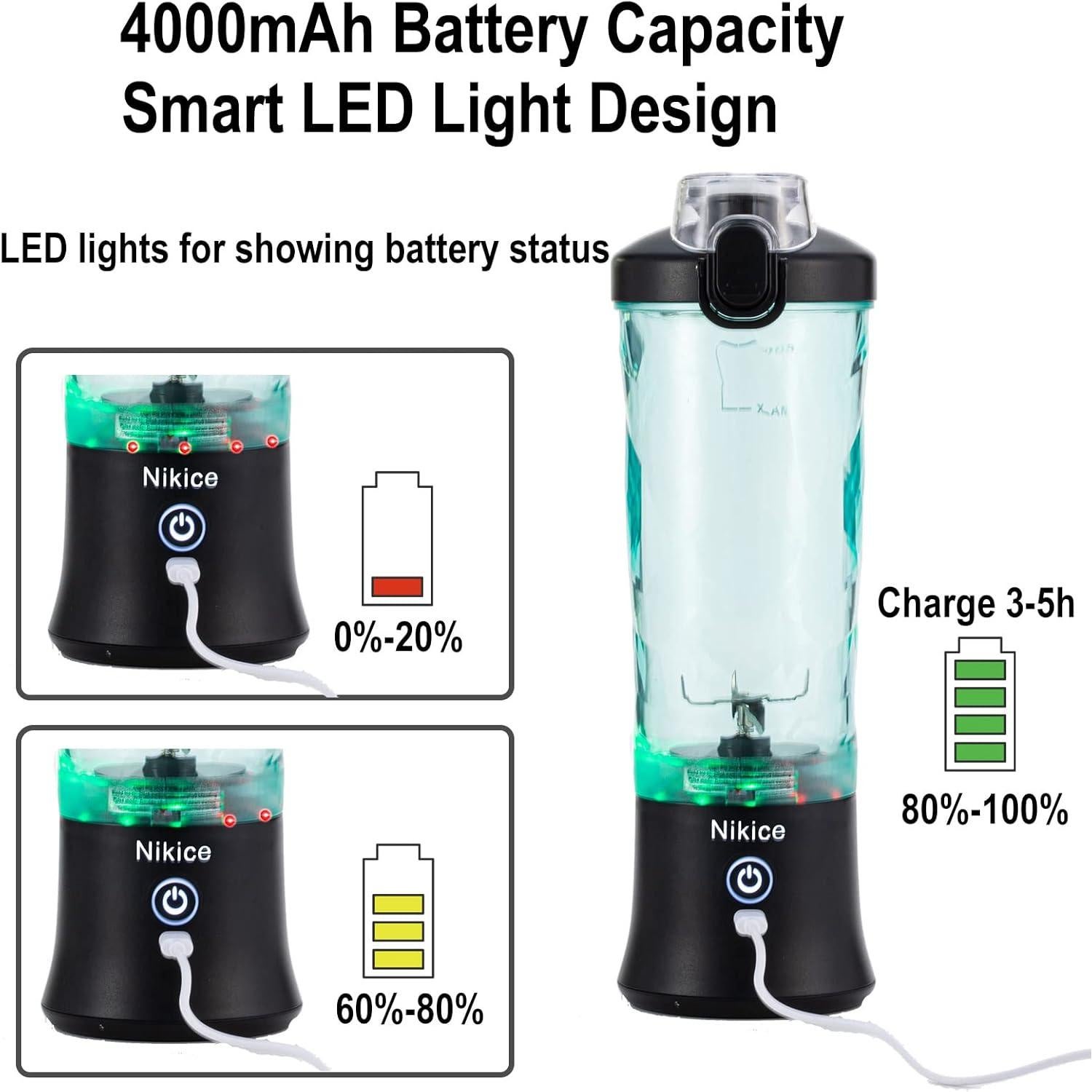 Mezclador Portátil Nikice 600ml USB, Tritura Hielo, Libre BPA