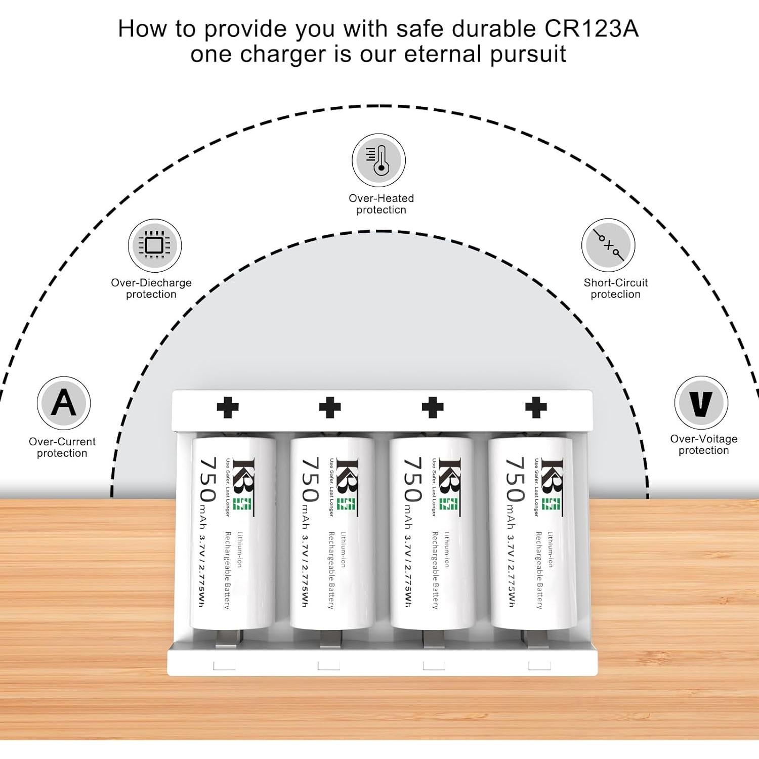 Baterías de Litio Recargables 123A KBT - Paquete de 4, 750mAh