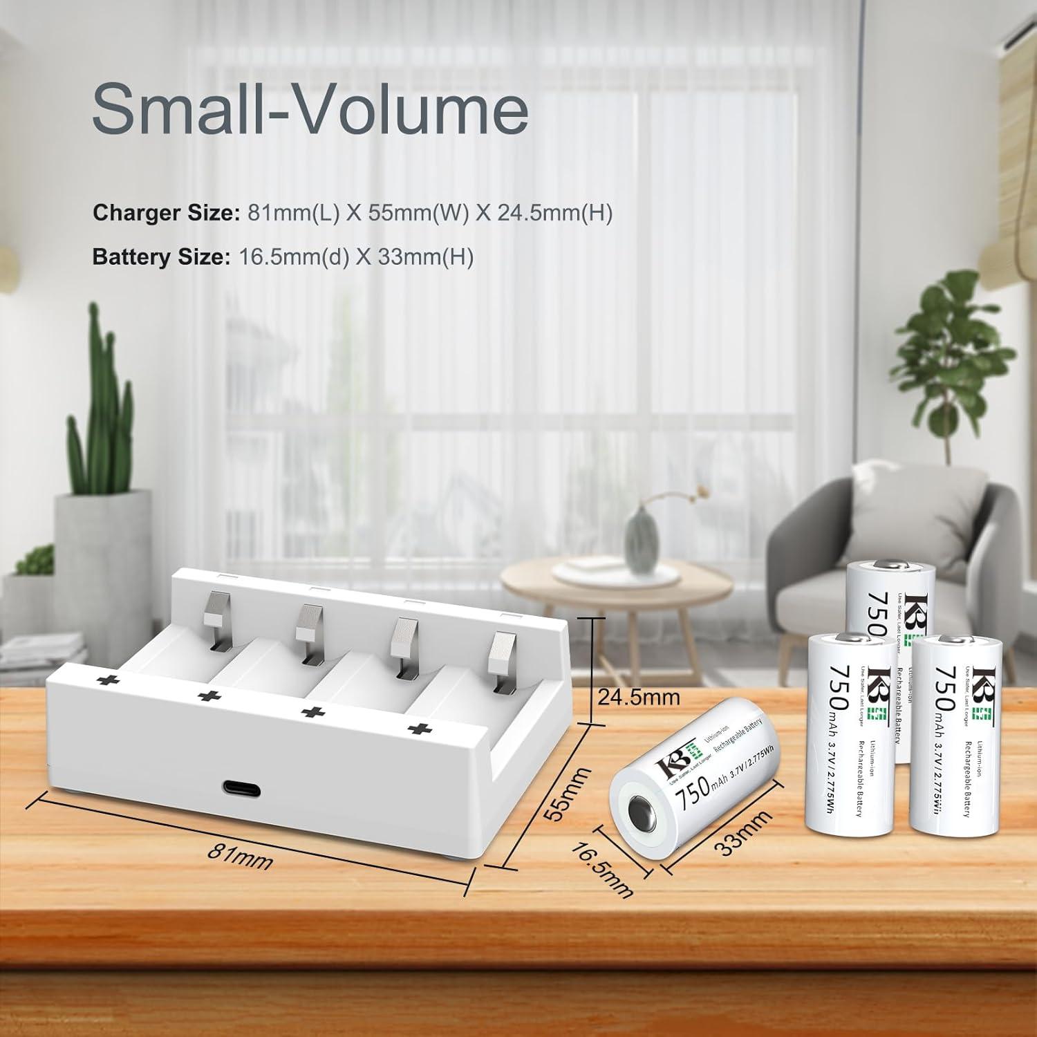 Baterías de Litio Recargables 123A KBT - Paquete de 4, 750mAh