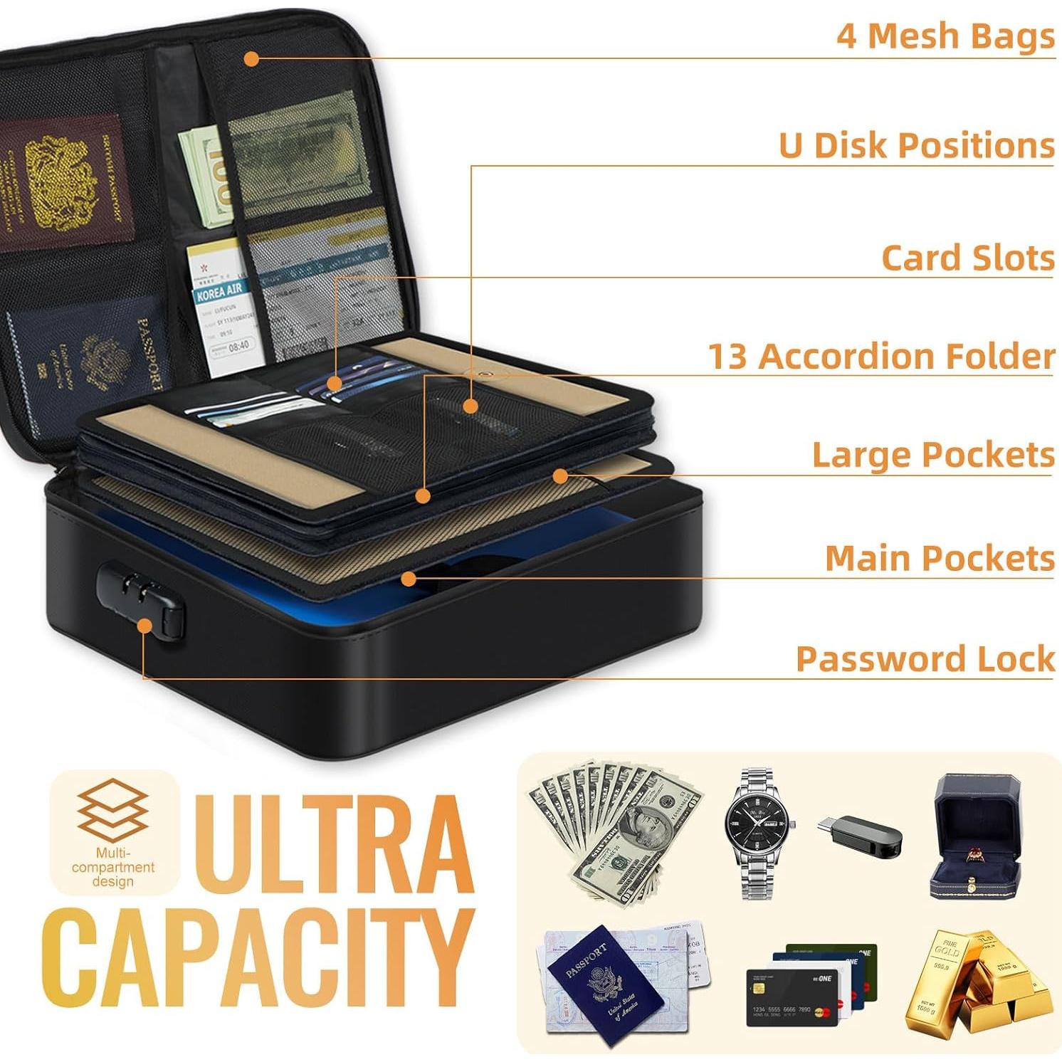 Organizador de Documentos TRUUSA a Prueba de Fuego Negro