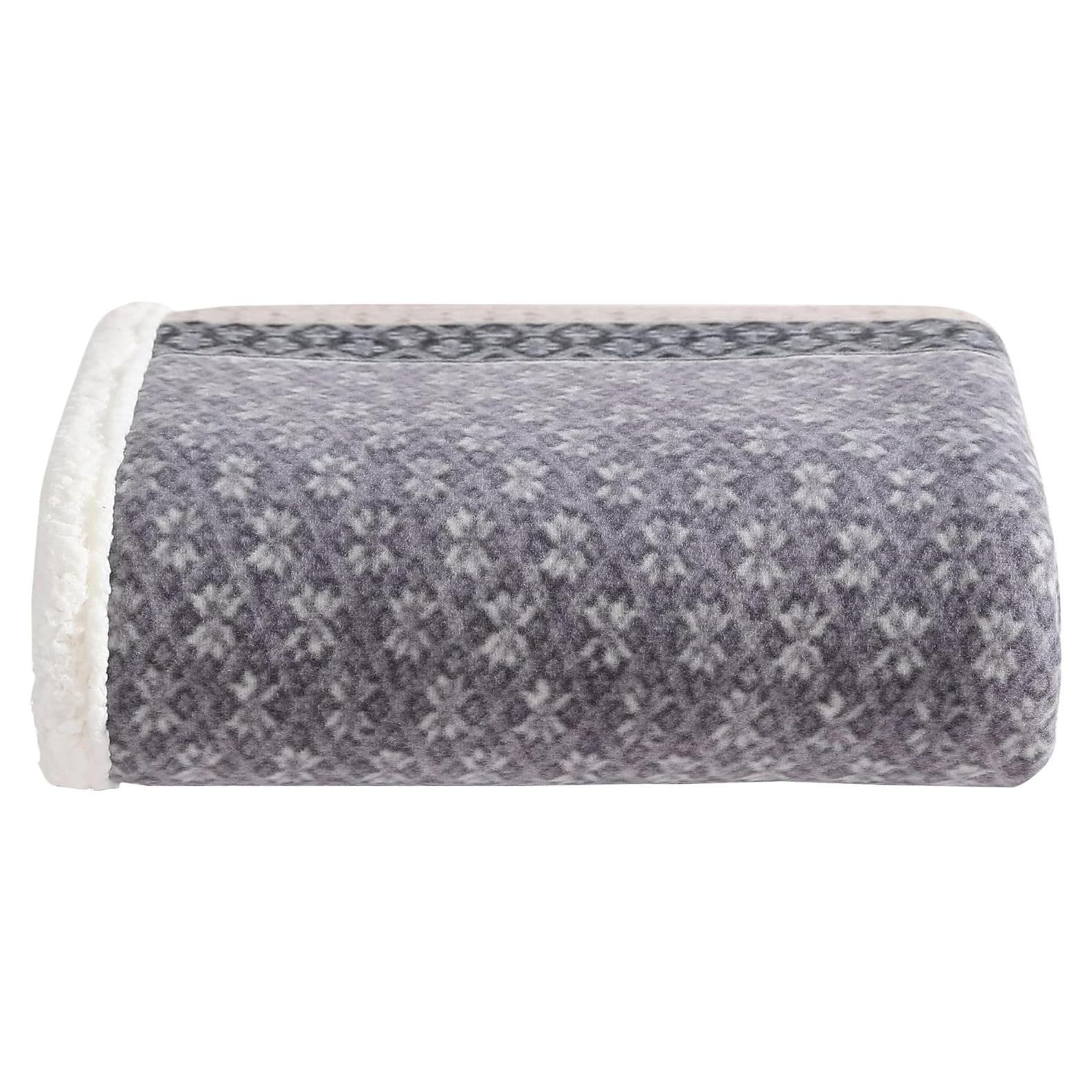 Eddie Bauer - Throw Blanket, Super Soft Reversible Sherpa & Brushed Fleece Bedding, Ideal Christmas & White Elephant Gifts, Cozy Plaid Throw Blankets For Couch for Bed or Couch (Fair Isle Dark Steel, 50" x 70")