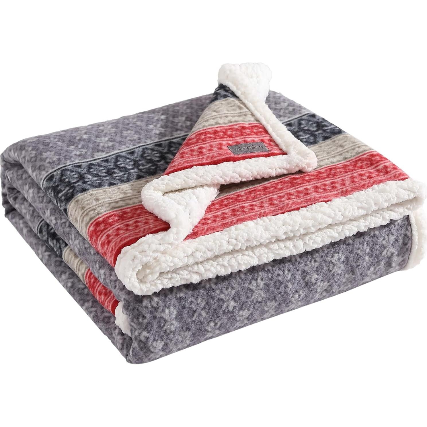 Eddie Bauer - Throw Blanket, Super Soft Reversible Sherpa & Brushed Fleece Bedding, Ideal Christmas & White Elephant Gifts, Cozy Plaid Throw Blankets For Couch for Bed or Couch (Fair Isle Dark Steel, 50" x 70")