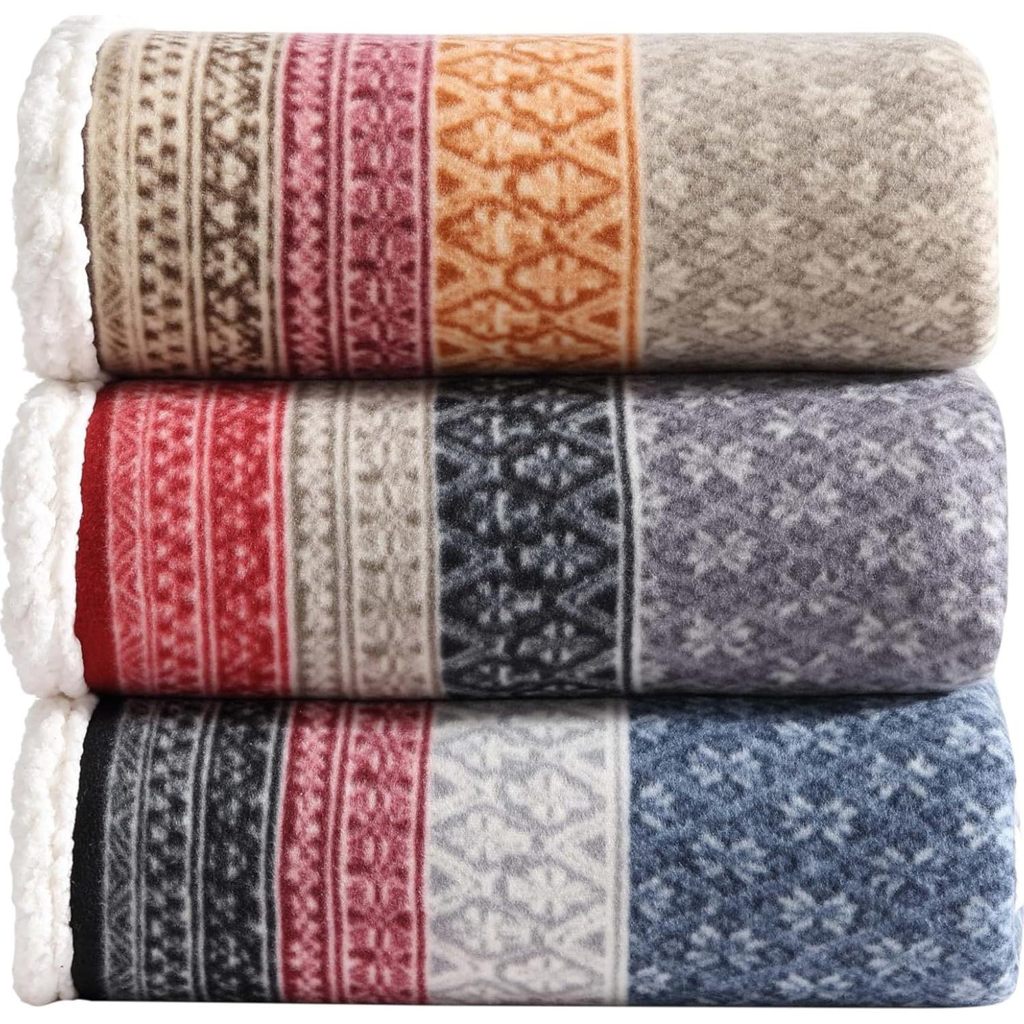 Eddie Bauer - Throw Blanket, Super Soft Reversible Sherpa & Brushed Fleece Bedding, Ideal Christmas & White Elephant Gifts, Cozy Plaid Throw Blankets For Couch for Bed or Couch (Fair Isle Dark Steel, 50" x 70")