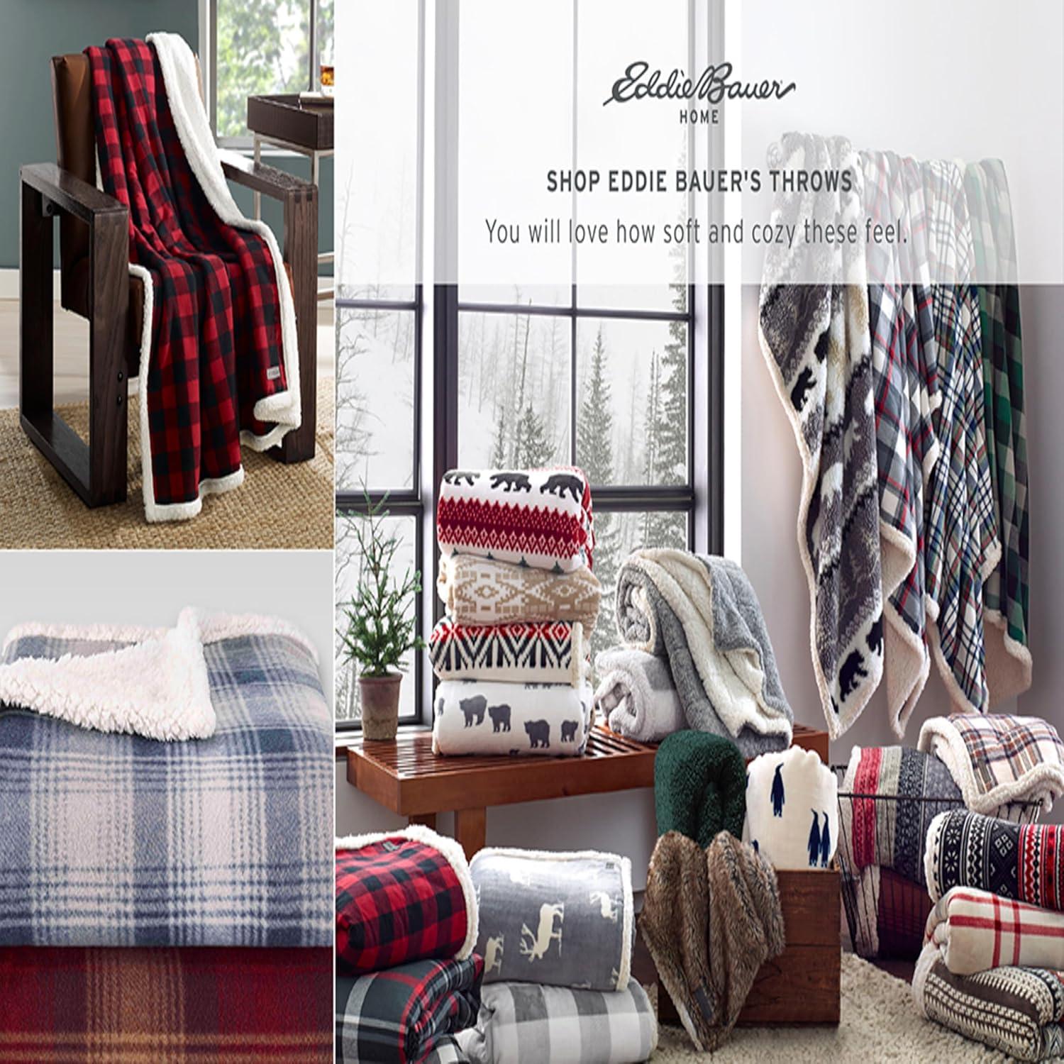 Eddie Bauer - Throw Blanket, Super Soft Reversible Sherpa & Brushed Fleece Bedding, Ideal Christmas & White Elephant Gifts, Cozy Plaid Throw Blankets For Couch for Bed or Couch (Fair Isle Dark Steel, 50" x 70")