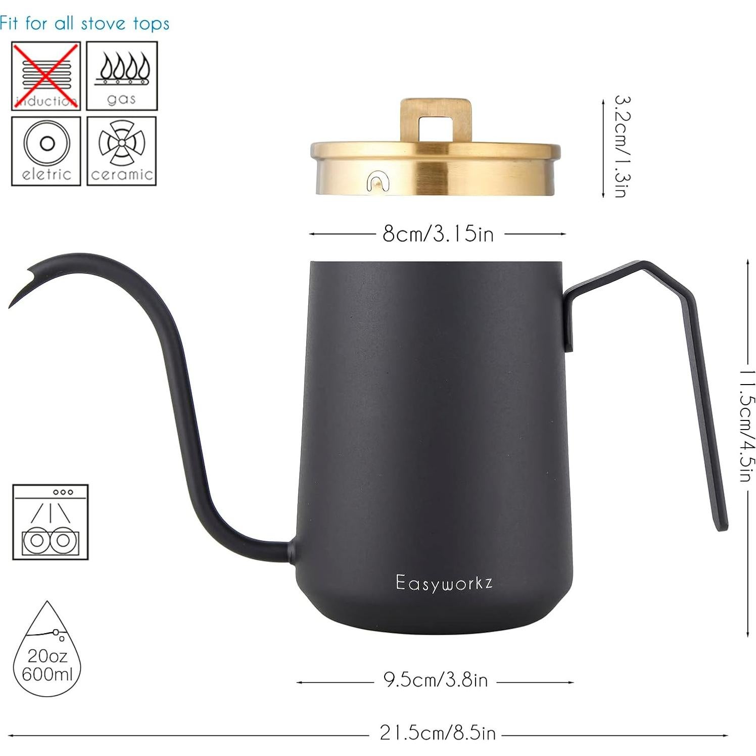 Tetera de Goteo Easyworkz 600ml Acero Inoxidable Dorado Negro