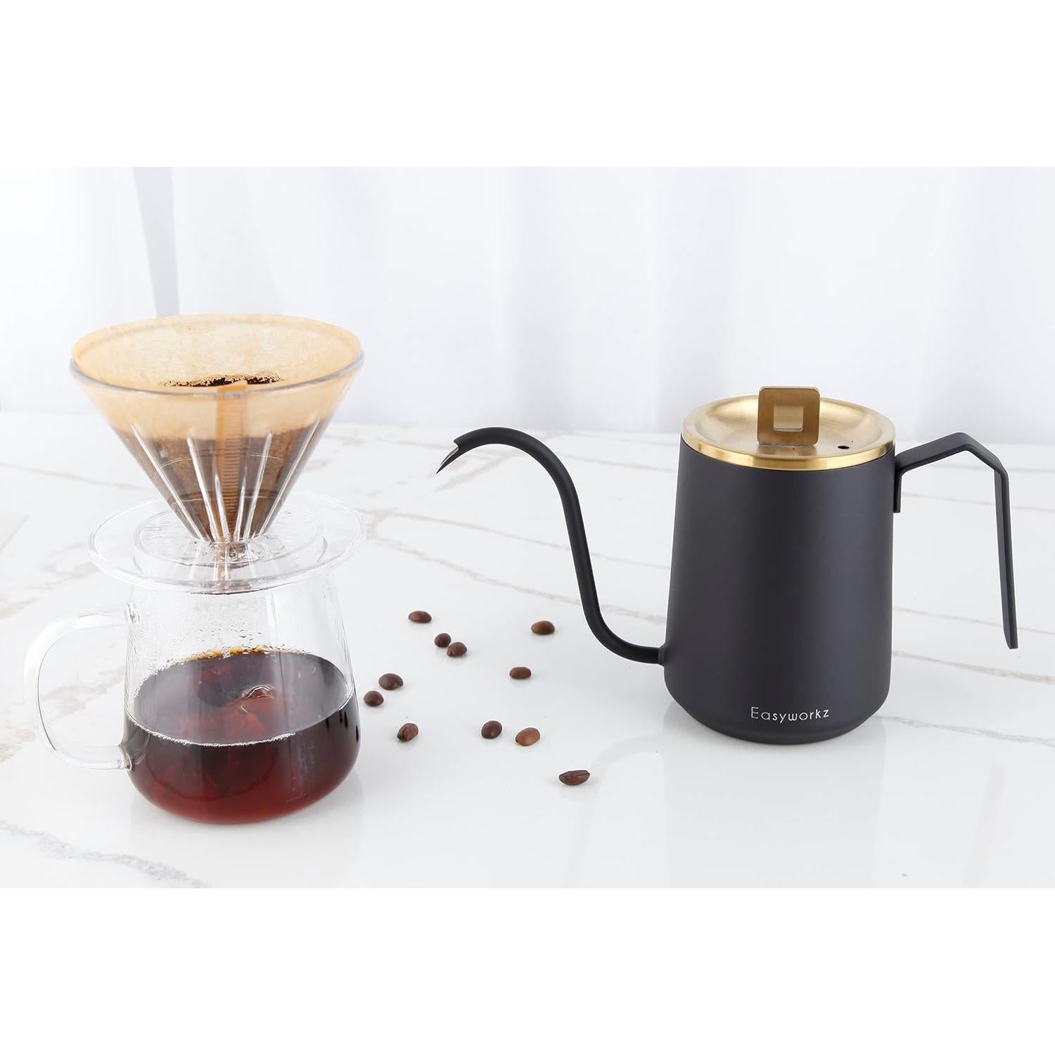 Tetera de Goteo Easyworkz 600ml Acero Inoxidable Dorado Negro