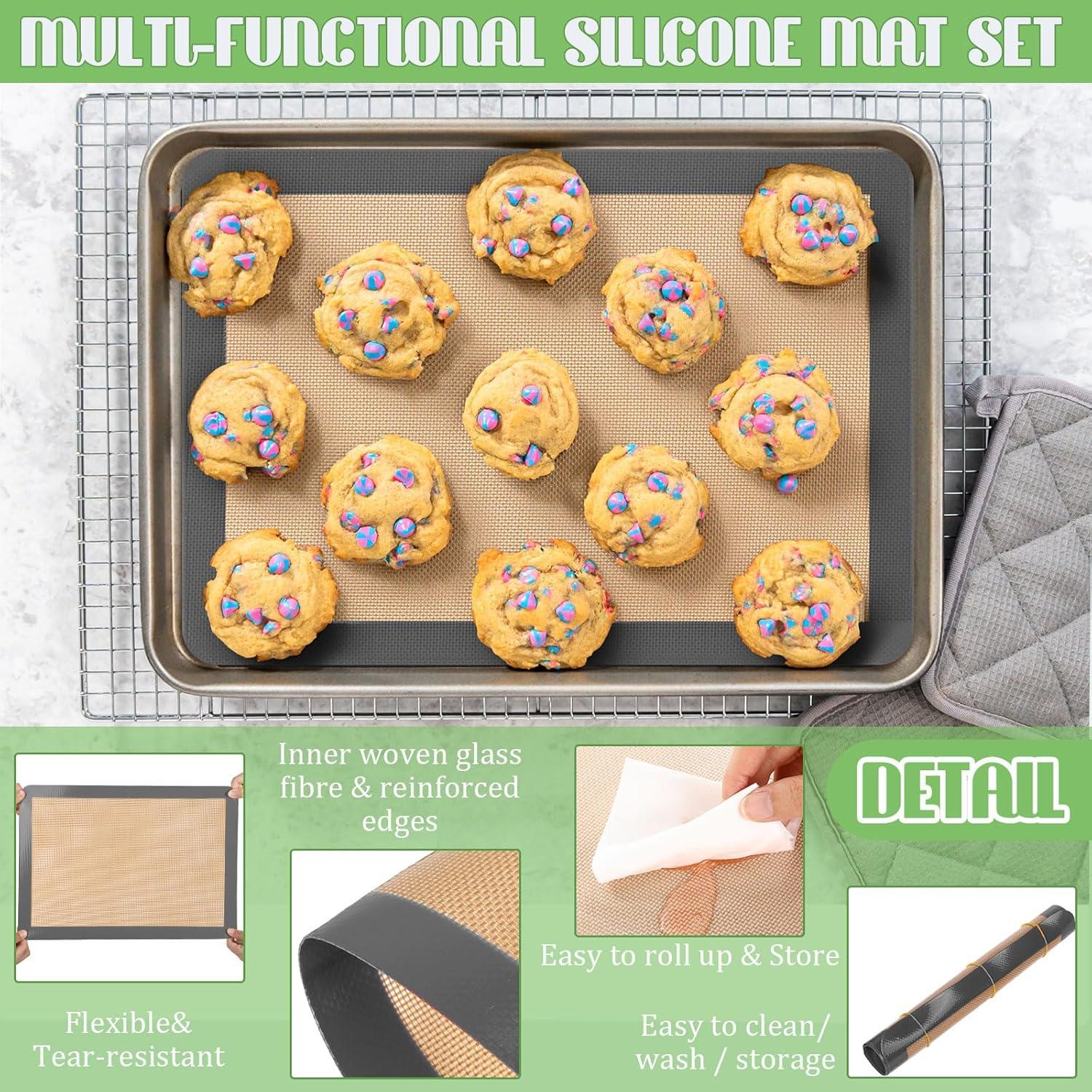 Tapetes de Silicona para Hornear Nuanchu 8 Piezas 42x29.5cm Gris