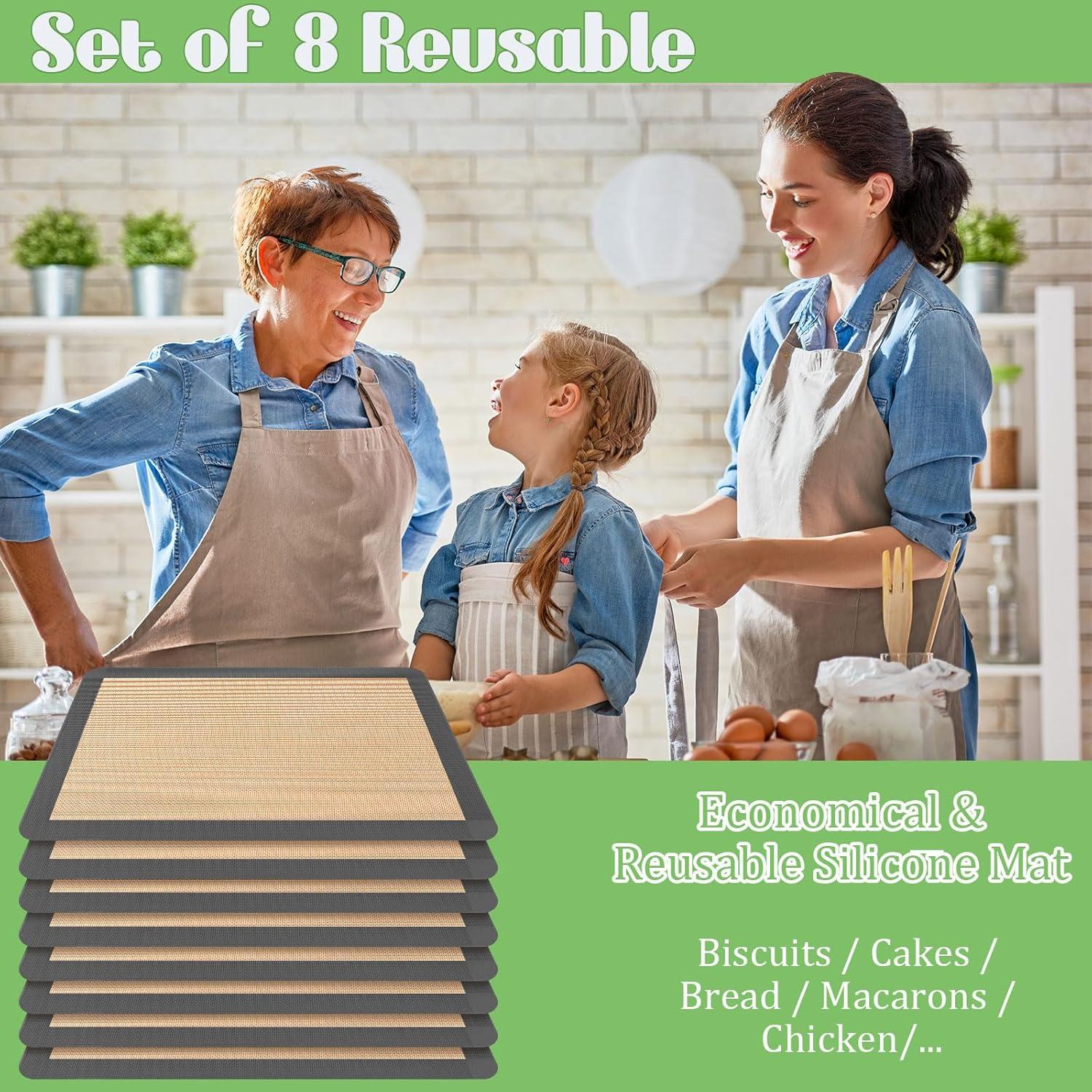 Tapetes de Silicona para Hornear Nuanchu 8 Piezas 42x29.5cm Gris