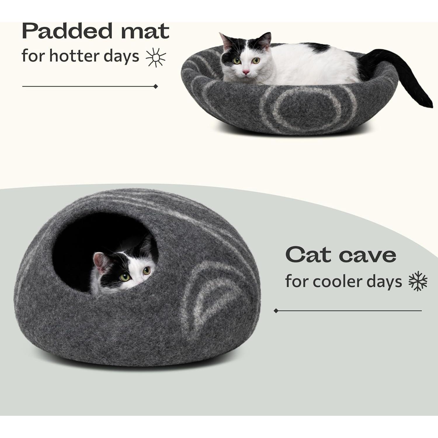 Cueva para Gatos Meowfia Mediana de Lana Merino Gris