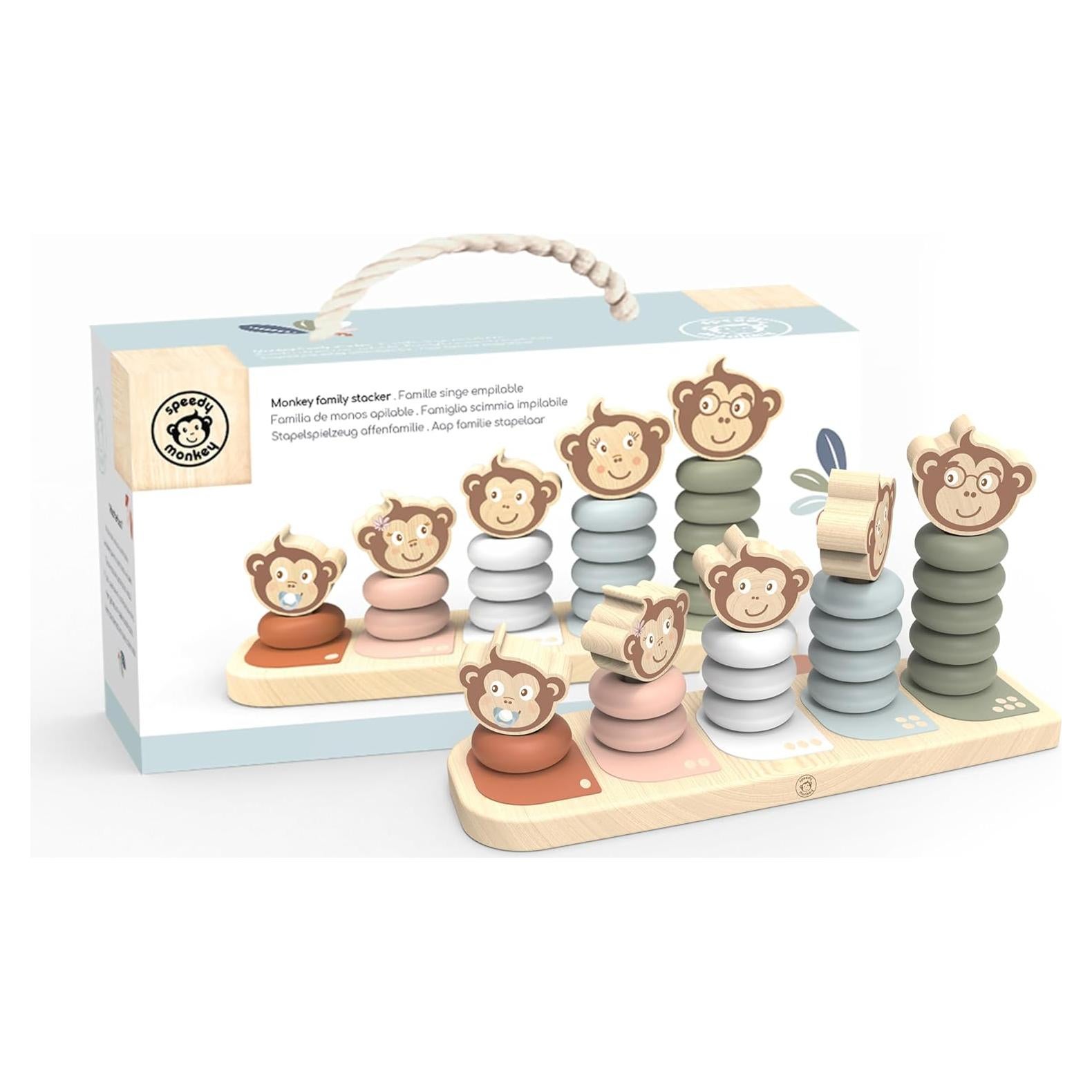 Apilador Familiar Speedy Monkey Kids - 5 Monos de Madera, Pintura No Tóxica, Juguete Educativo