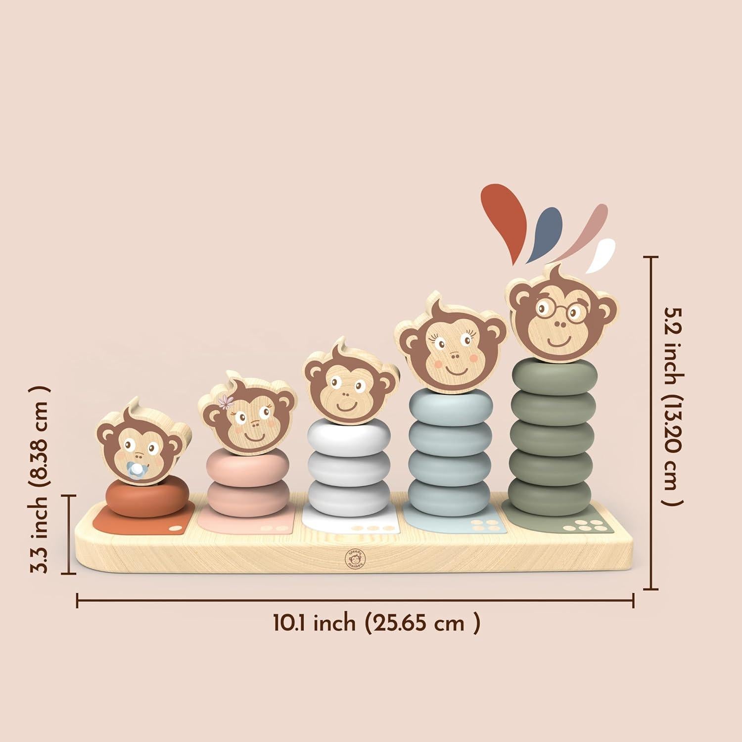 Apilador Familiar Speedy Monkey Kids - 5 Monos de Madera, Pintura No Tóxica, Juguete Educativo