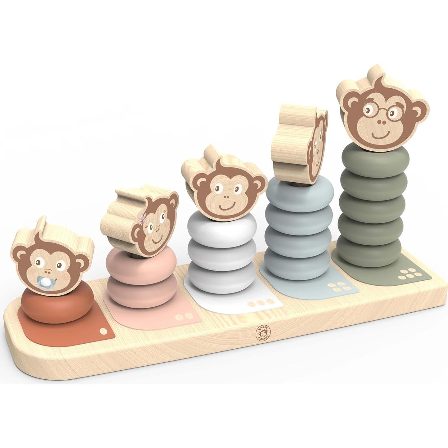 Apilador Familiar Speedy Monkey Kids - 5 Monos de Madera, Pintura No Tóxica, Juguete Educativo